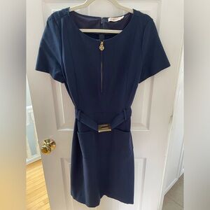 Tory Burch Navy Ponte Zip Belted Sheath Dress XL
